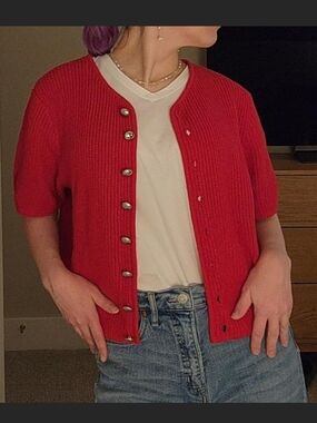 H&M Luxe Red Knit Button Cardigan with Silver Buttons Size - L NWT